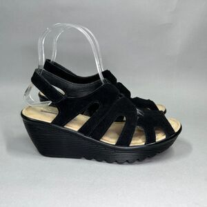 Skechers Parallel‎ Sandals Women's 6.5 Black Peep Toe Sling Back Wedge Platform